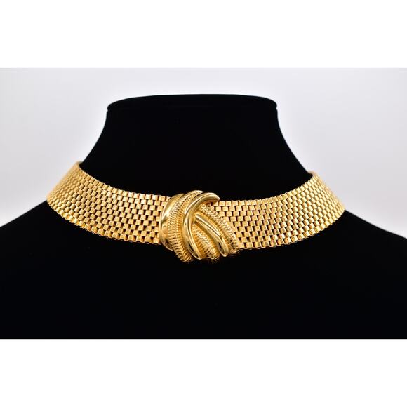 Vintage Chunky Choker Collar Necklace Heavy Thick Chain Gold Tone 1980s Bin6A - Picture 1 of 12